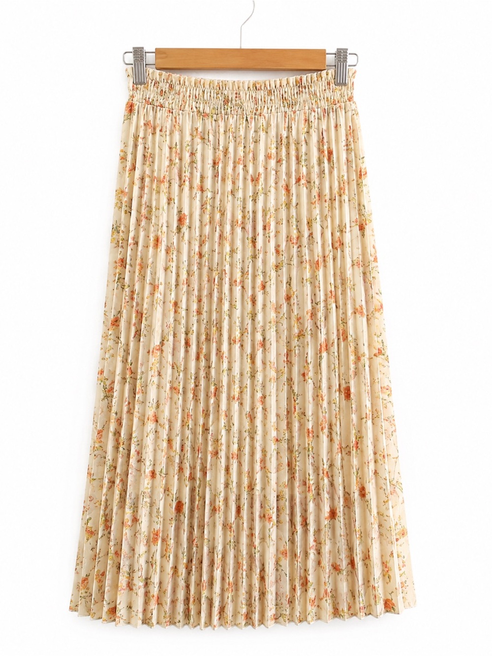 Max Studio Cream Floral Pleated Maxi Skirt